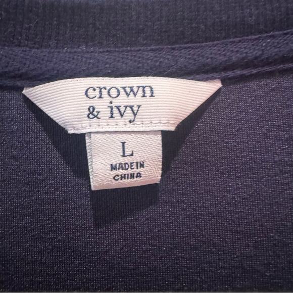 Crown & Ivy Navy Blue Top Size L Velvet Crewneck Long Sleeve Sweater - Picture 6 of 6